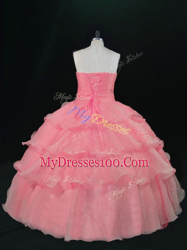 Enchanting Floor Length Watermelon Red 15 Quinceanera Dress Sweetheart Sleeveless Lace Up