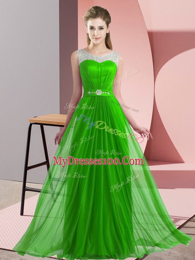 Floor Length Green Quinceanera Dama Dress Scoop Sleeveless Lace Up