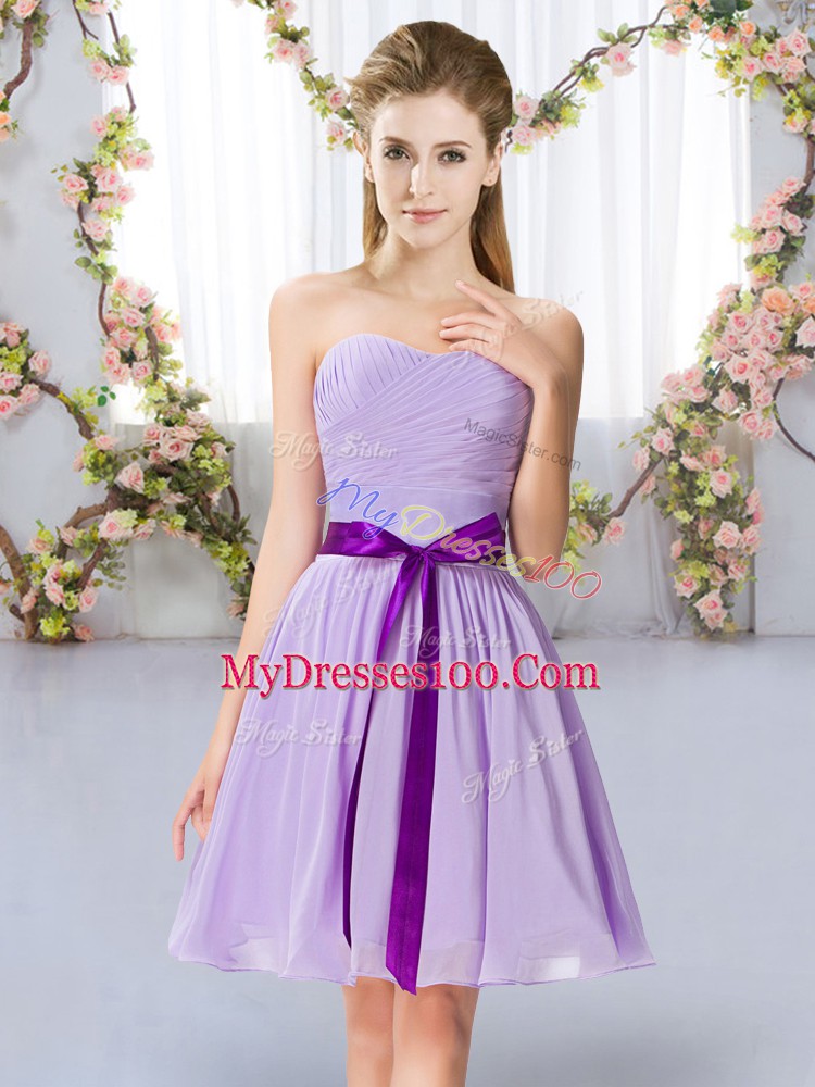 Sleeveless Lace Up Mini Length Belt Bridesmaid Dresses