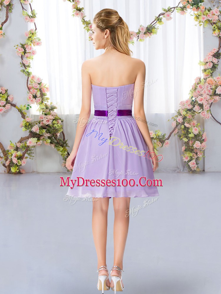 Sleeveless Lace Up Mini Length Belt Bridesmaid Dresses
