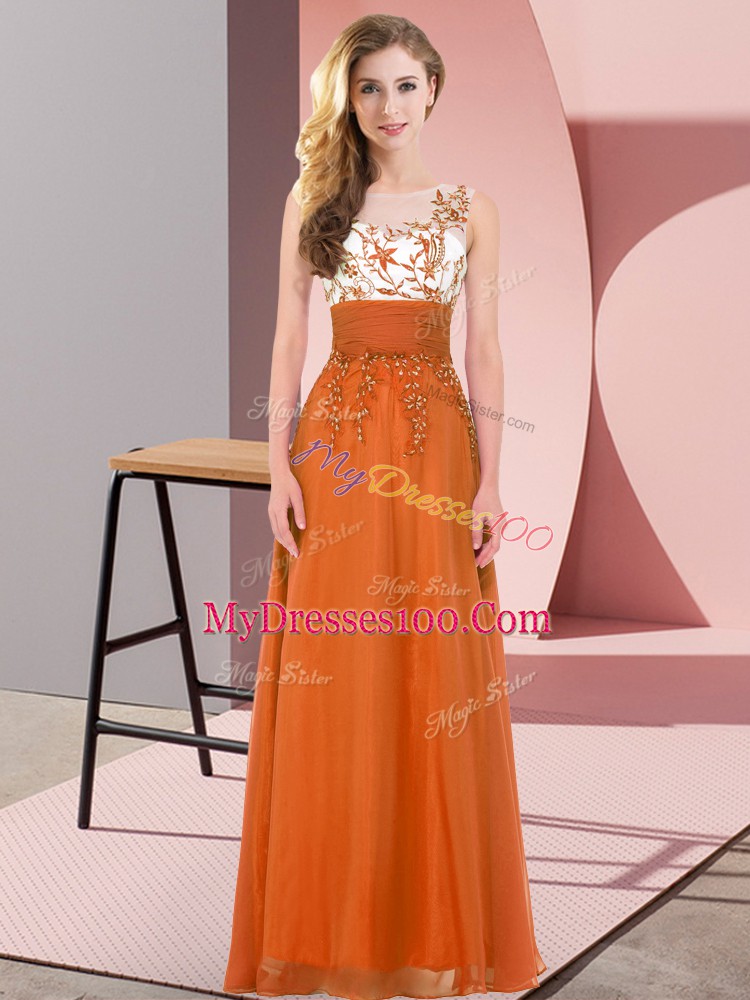 Custom Fit Scoop Sleeveless Backless Damas Dress Orange Red Chiffon