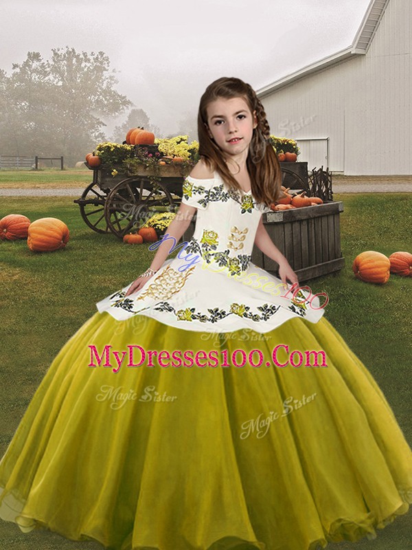 Ball Gowns Little Girl Pageant Dress Olive Green Straps Organza Sleeveless Floor Length Lace Up