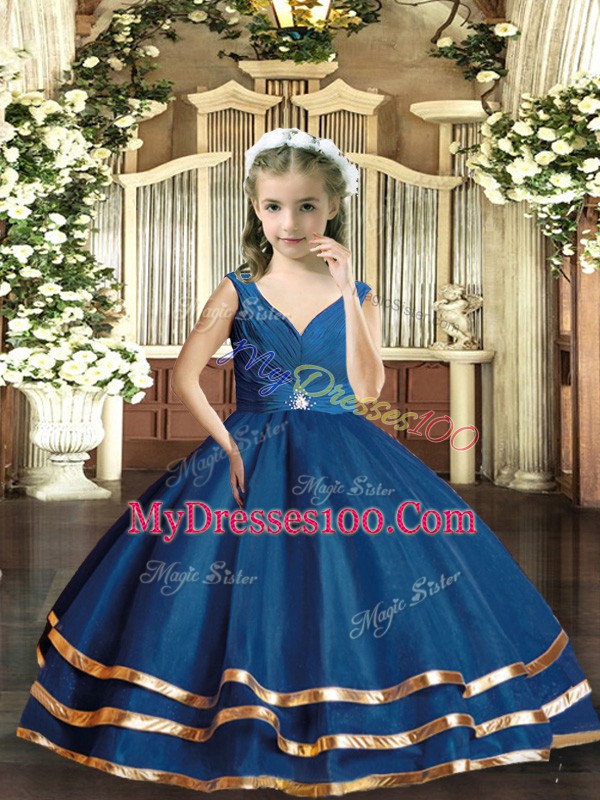 Sleeveless Backless Floor Length Beading Kids Formal Wear