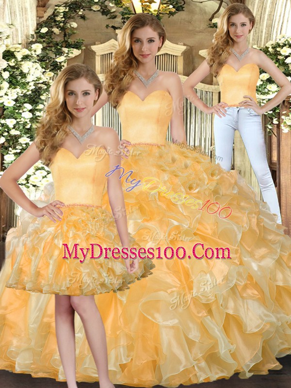 Sweetheart Sleeveless Organza Quinceanera Gown Beading and Ruffles Lace Up