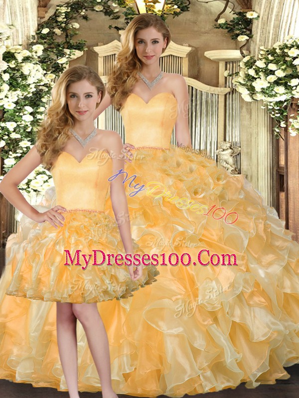 Sweetheart Sleeveless Organza Quinceanera Gown Beading and Ruffles Lace Up
