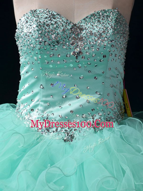 Apple Green Tulle Lace Up Sweet 16 Dress Sleeveless Floor Length Beading and Ruffles