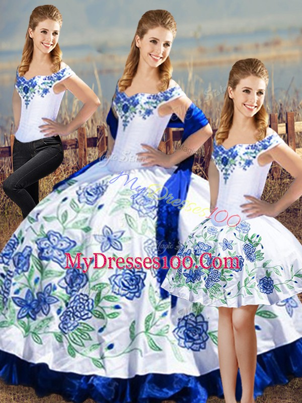 Satin Sleeveless Floor Length Sweet 16 Dresses and Embroidery and Ruffles