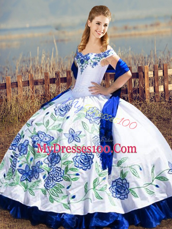 Satin Sleeveless Floor Length Sweet 16 Dresses and Embroidery and Ruffles
