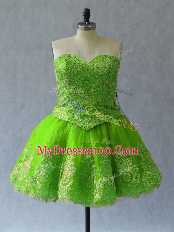 Great Sleeveless Mini Length Appliques and Embroidery Lace Up with