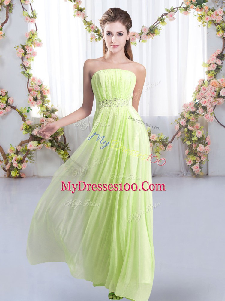 Best Empire Sleeveless Yellow Green Wedding Party Dress Sweep Train Lace Up