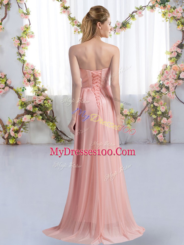 Best Empire Sleeveless Yellow Green Wedding Party Dress Sweep Train Lace Up