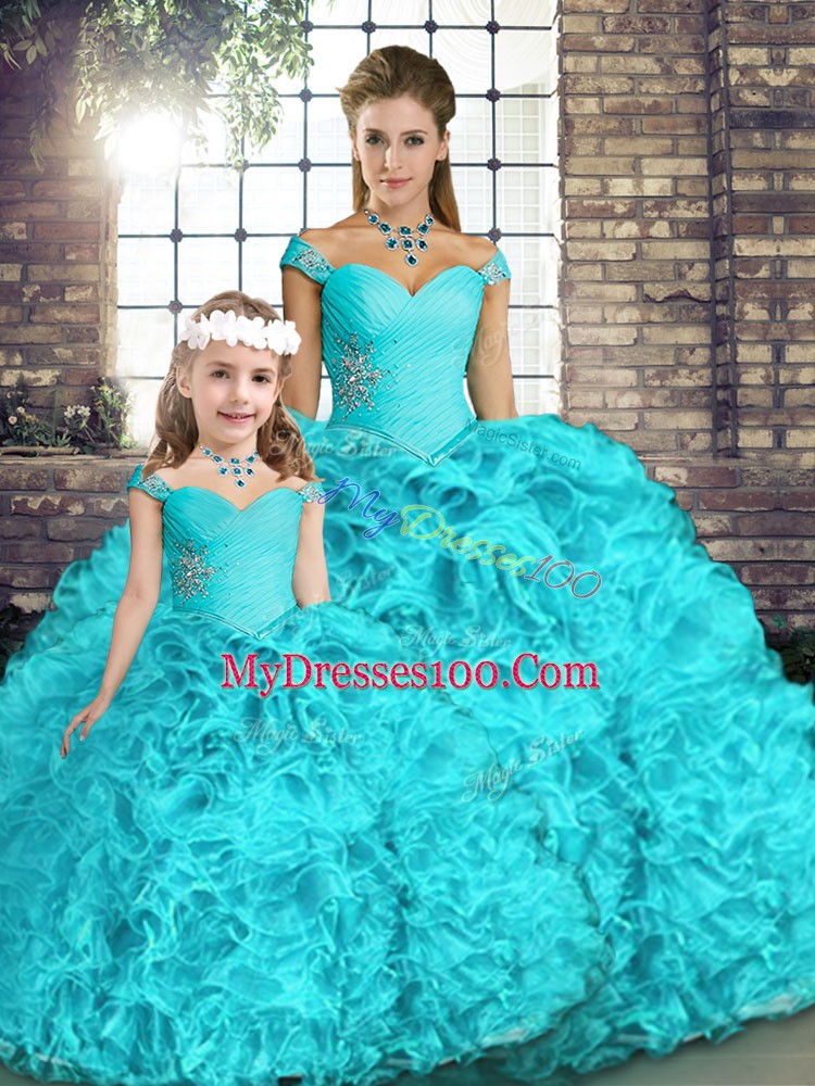 Trendy Floor Length Ball Gowns Sleeveless Aqua Blue Quinceanera Dresses Lace Up