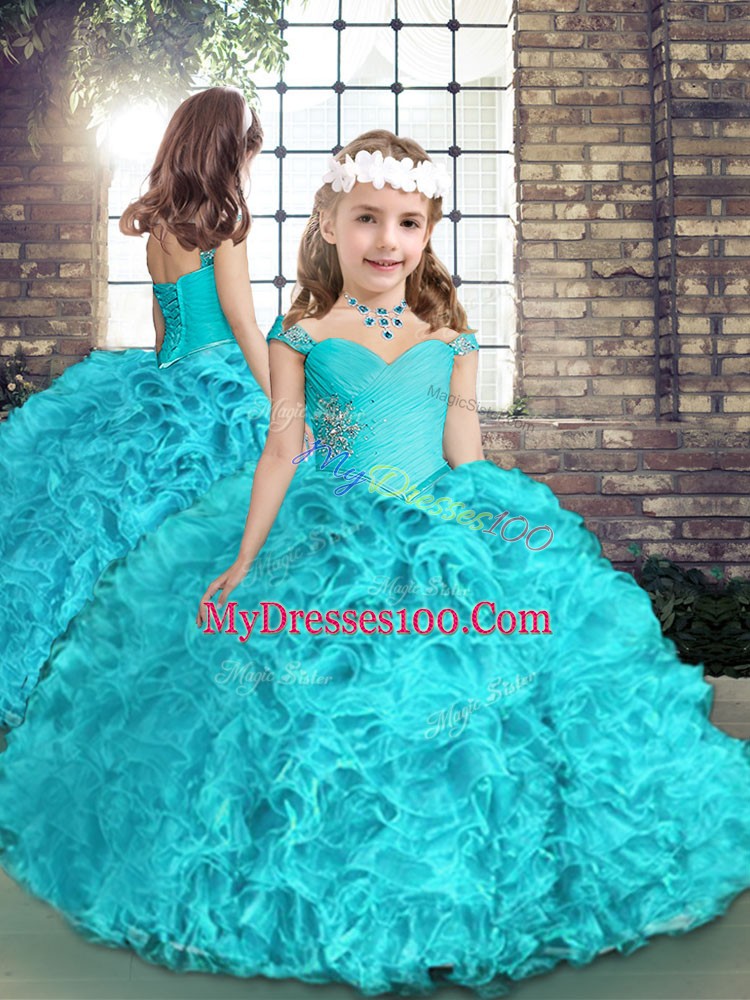 Trendy Floor Length Ball Gowns Sleeveless Aqua Blue Quinceanera Dresses Lace Up