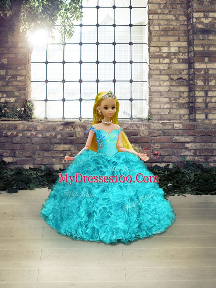 Trendy Floor Length Ball Gowns Sleeveless Aqua Blue Quinceanera Dresses Lace Up