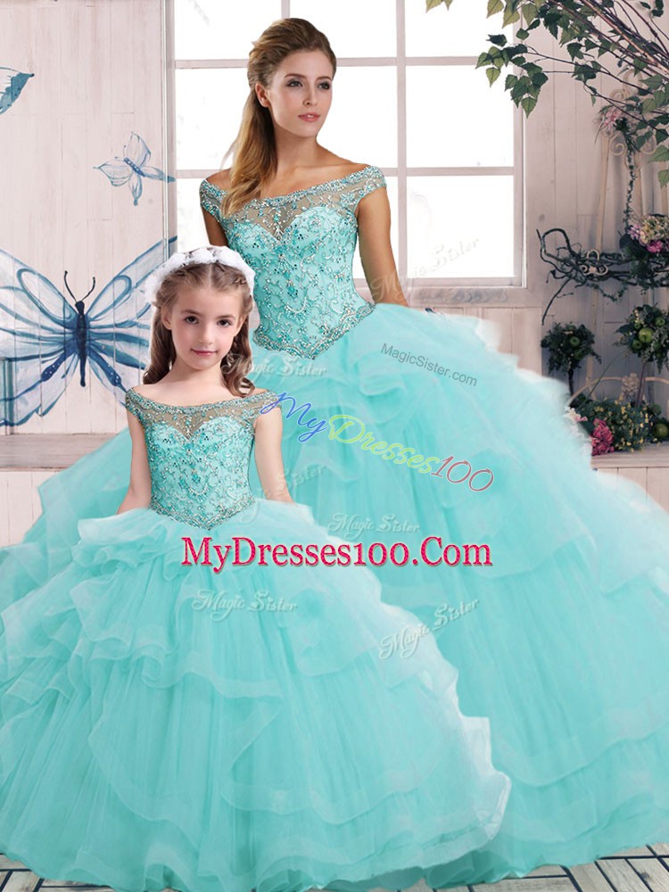 Fitting Sleeveless Beading and Ruffles Lace Up Quince Ball Gowns