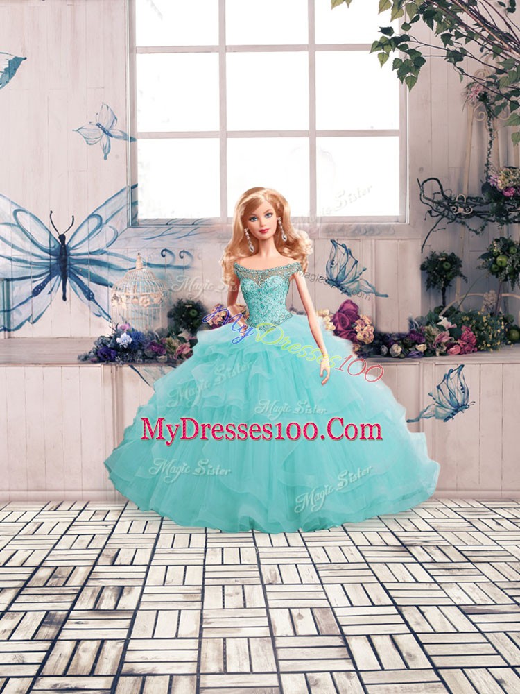 Fitting Sleeveless Beading and Ruffles Lace Up Quince Ball Gowns