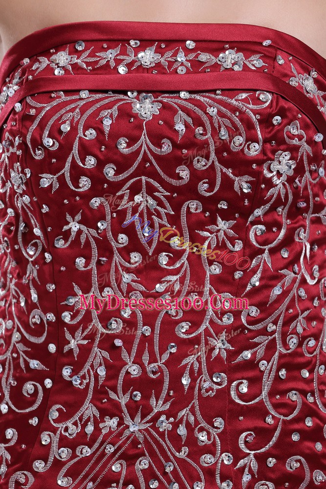 Wine Red Sleeveless Taffeta Brush Train Lace Up Bridal Gown for Wedding Party