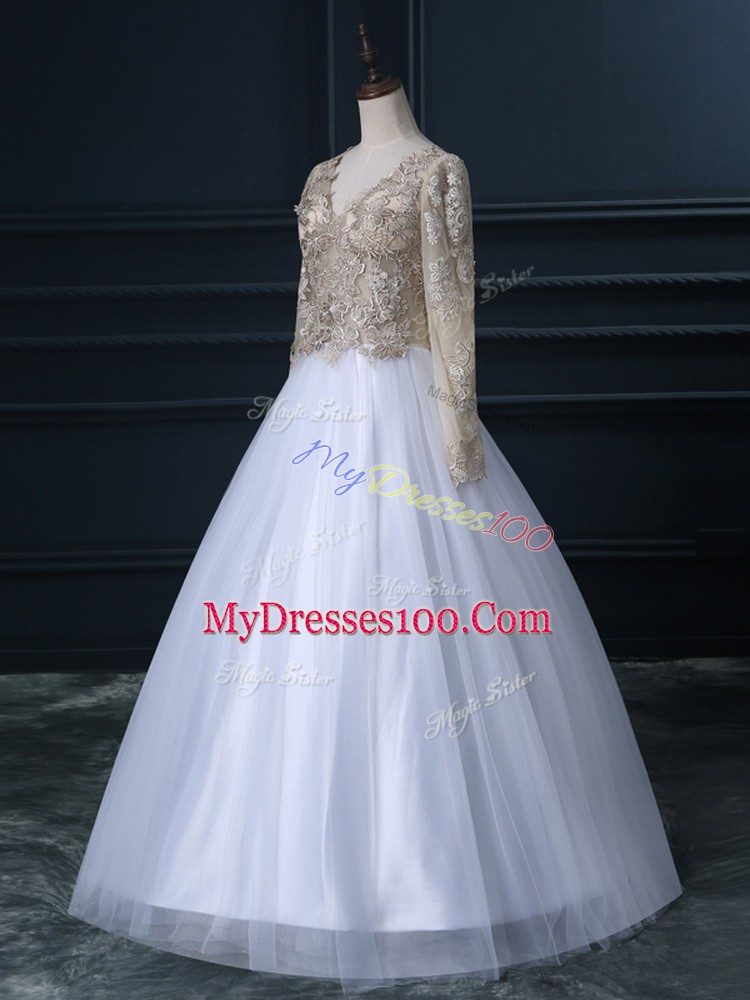 White Long Sleeves Lace Floor Length Wedding Dresses