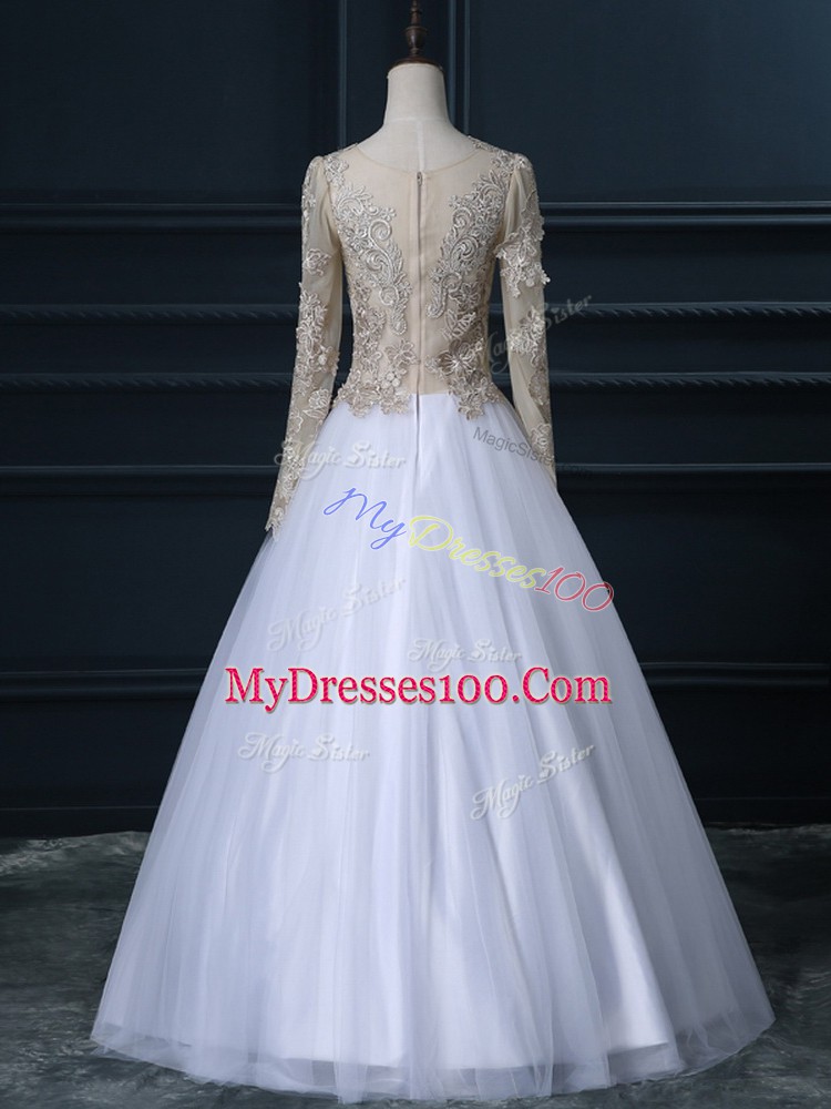 White Long Sleeves Lace Floor Length Wedding Dresses