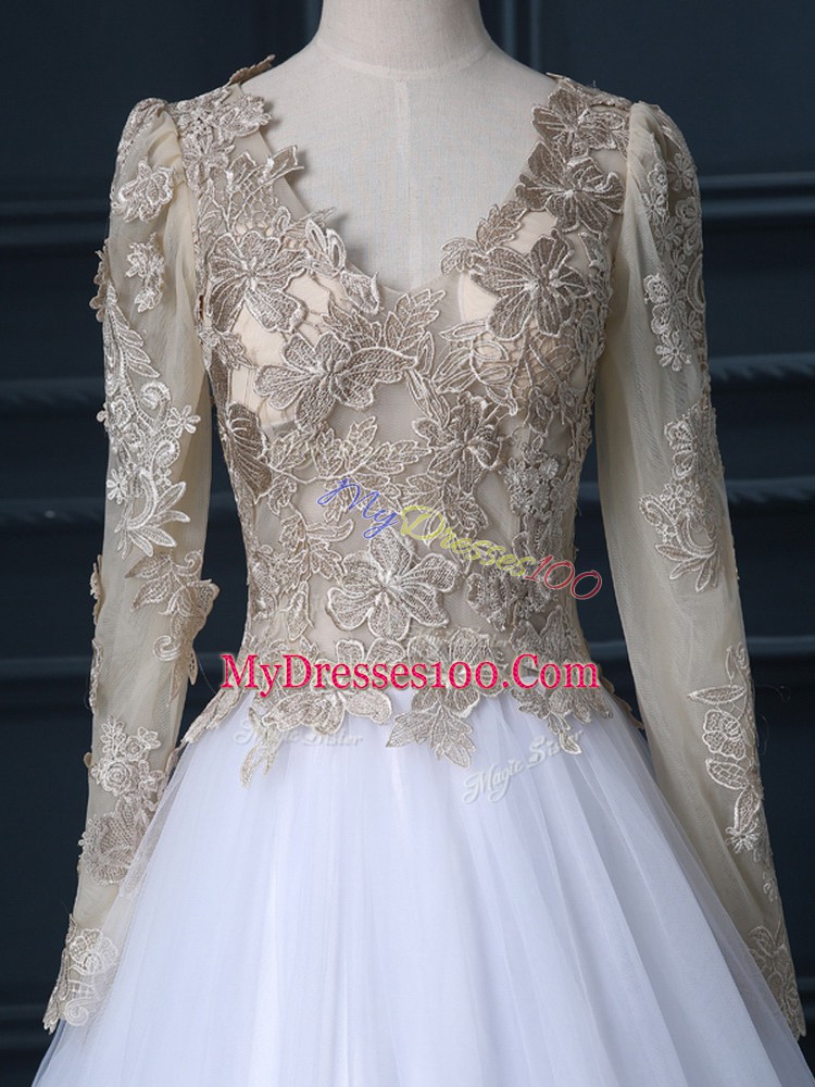 White Long Sleeves Lace Floor Length Wedding Dresses