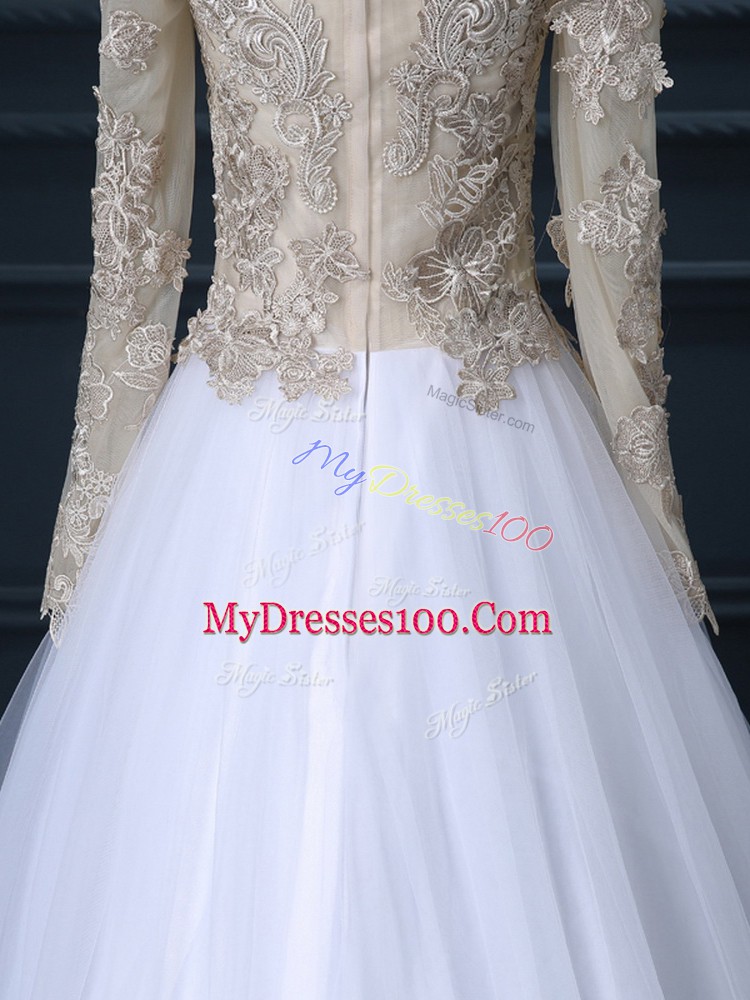 White Long Sleeves Lace Floor Length Wedding Dresses