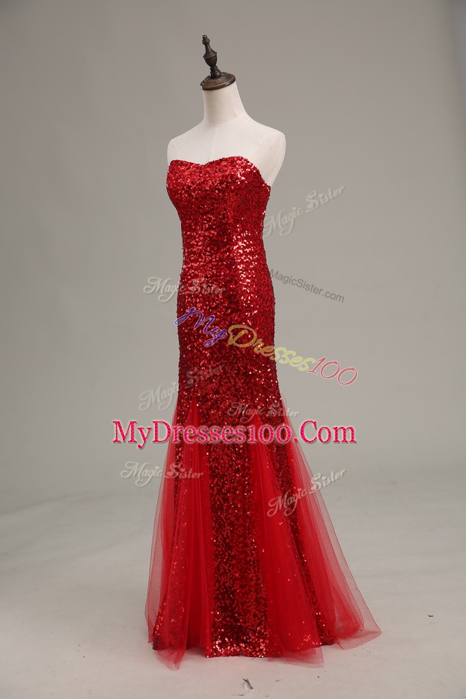 High End Red Sweetheart Zipper Sequins Dress for Prom Sleeveless