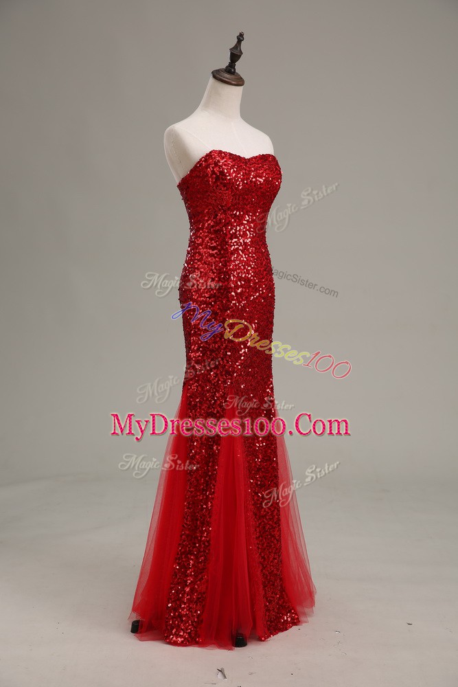 High End Red Sweetheart Zipper Sequins Dress for Prom Sleeveless