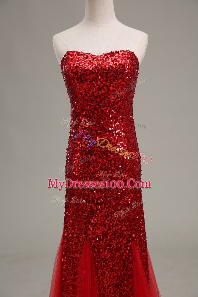 High End Red Sweetheart Zipper Sequins Dress for Prom Sleeveless