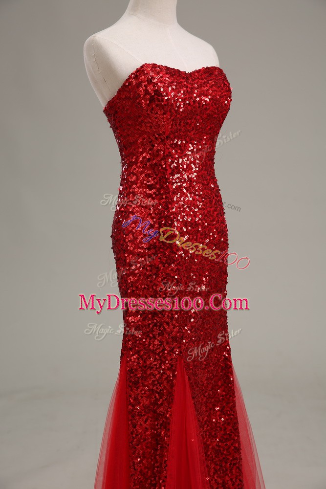 High End Red Sweetheart Zipper Sequins Dress for Prom Sleeveless