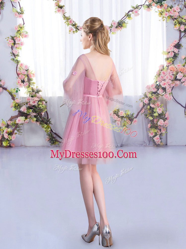 Fancy Half Sleeves Lace Up Mini Length Appliques and Belt Vestidos de Damas