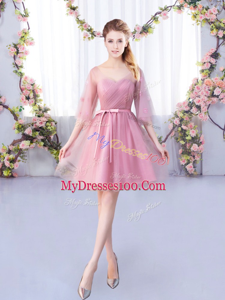 Fancy Half Sleeves Lace Up Mini Length Appliques and Belt Vestidos de Damas