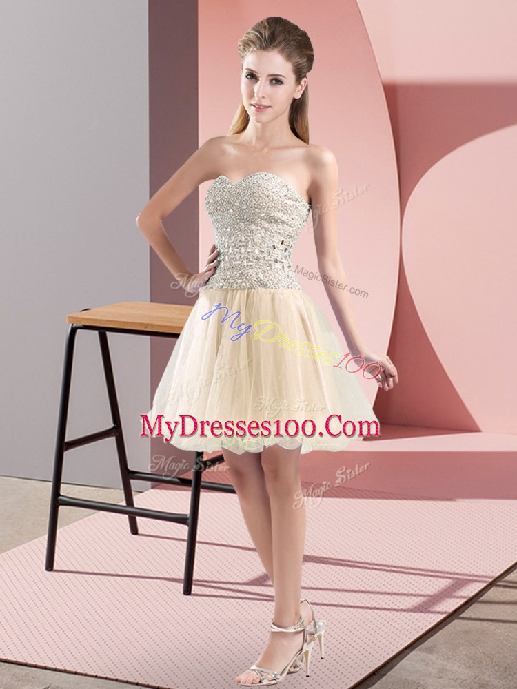 Champagne Sleeveless Beading Mini Length Homecoming Dress