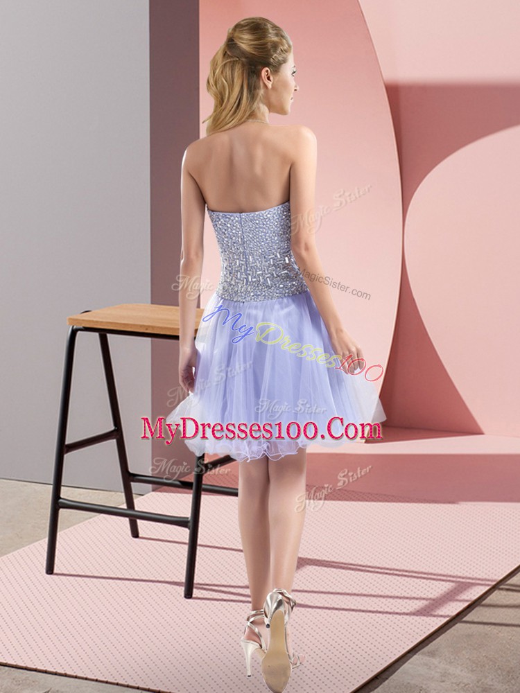 Champagne Sleeveless Beading Mini Length Homecoming Dress