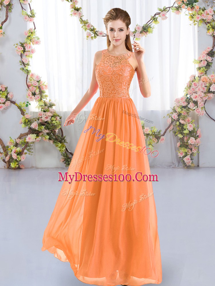 Orange Scoop Neckline Lace Bridesmaids Dress Sleeveless Zipper