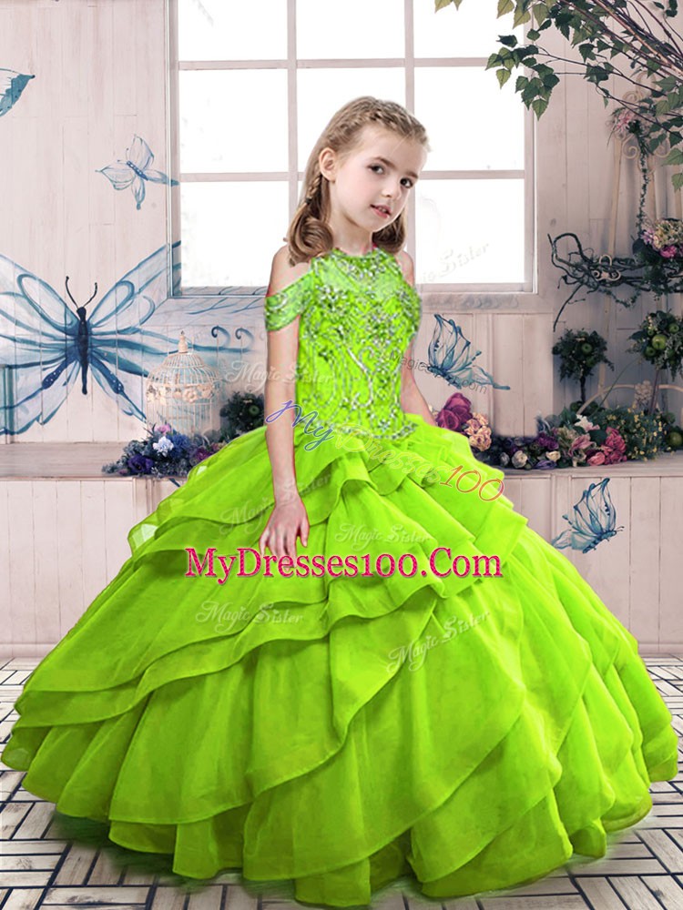 High-neck Neckline Beading Child Pageant Dress Sleeveless Lace Up
