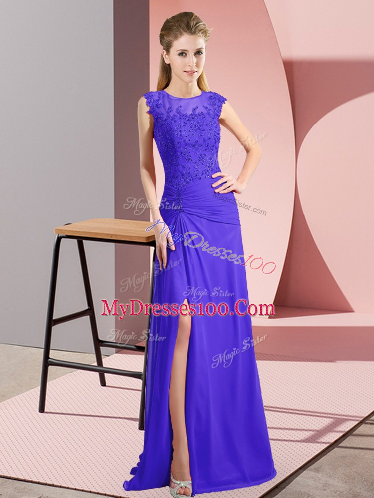 Gorgeous Beading Evening Dress Purple Zipper Sleeveless Floor Length