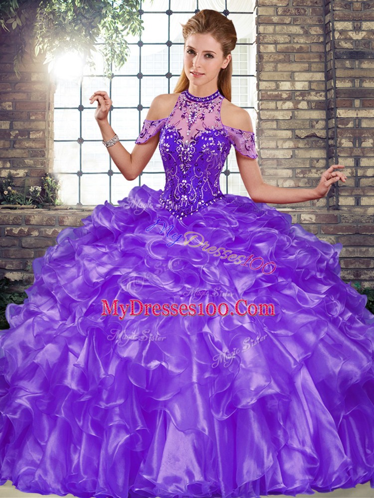 Sleeveless Beading and Ruffles Lace Up Vestidos de Quinceanera