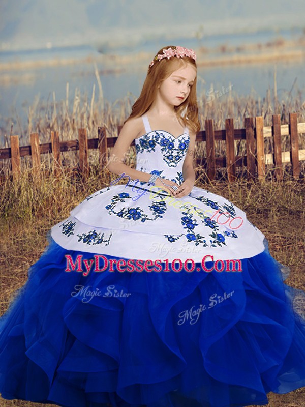 Best Royal Blue Sleeveless Lace Up Pageant Dress Womens for Prom and Sweet 16 and Wedding Party