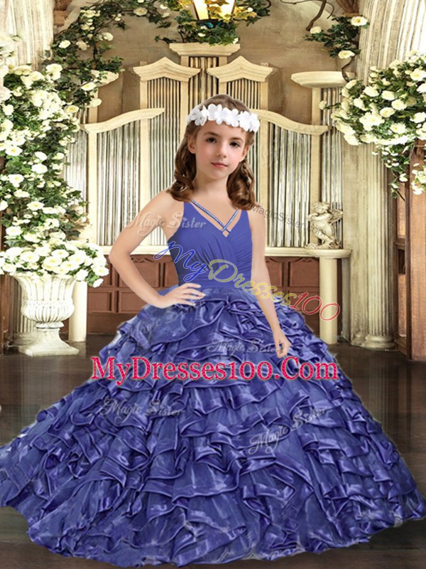 Lavender V-neck Zipper Ruffles Little Girls Pageant Gowns Sleeveless