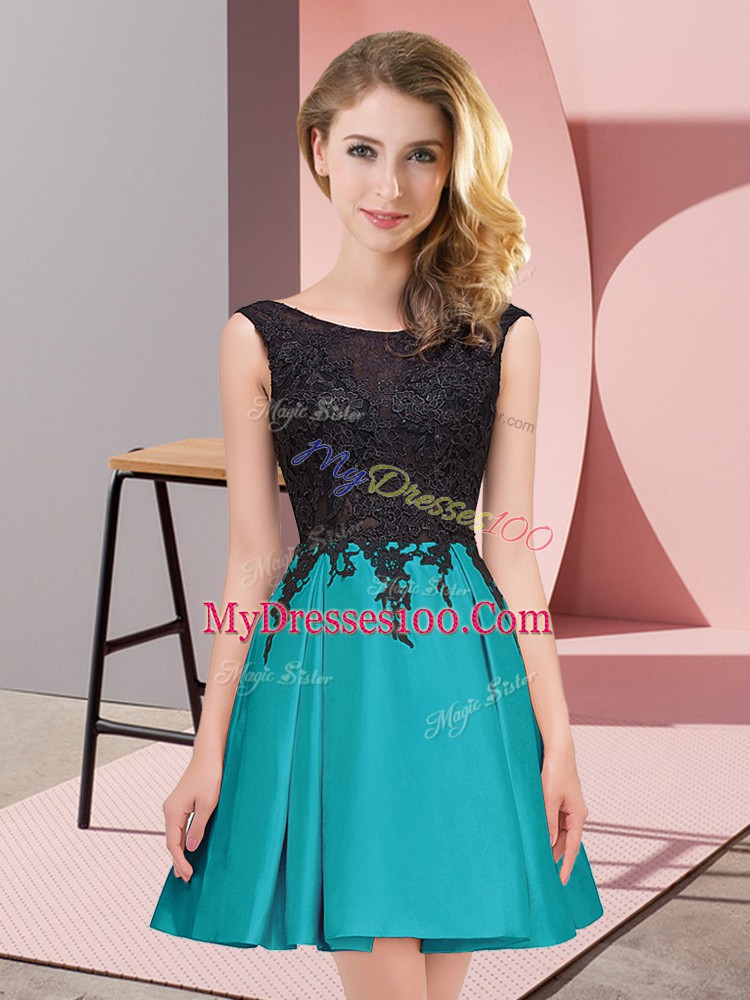 Classical Teal Sleeveless Lace Mini Length Dama Dress