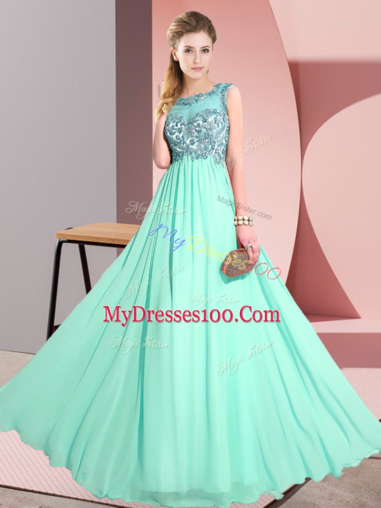 Latest Apple Green Scoop Backless Beading and Appliques Quinceanera Dama Dress Sleeveless