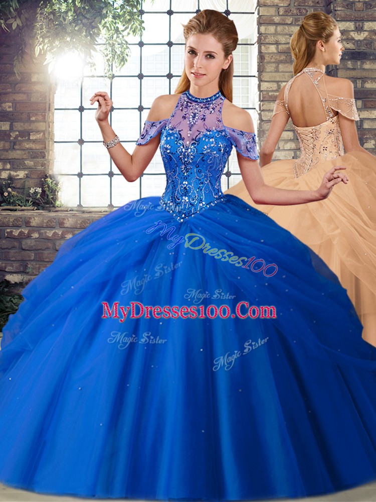 Gorgeous Sleeveless Brush Train Lace Up Beading and Pick Ups Quinceanera Gown
