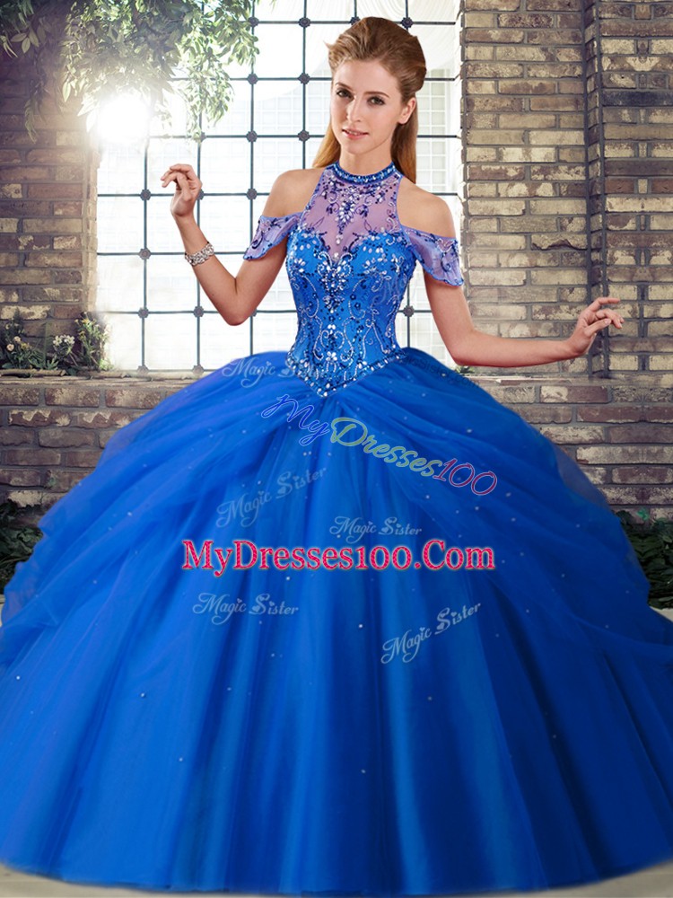 Gorgeous Sleeveless Brush Train Lace Up Beading and Pick Ups Quinceanera Gown