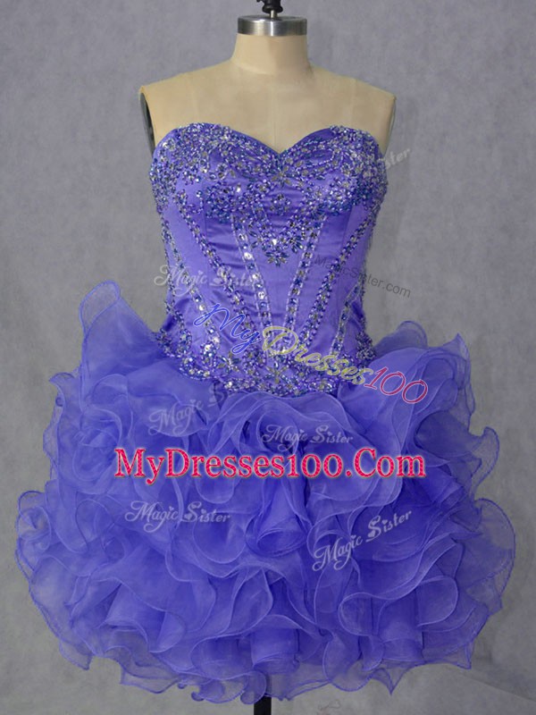 Organza Sleeveless Mini Length Prom Evening Gown and Beading and Ruffles