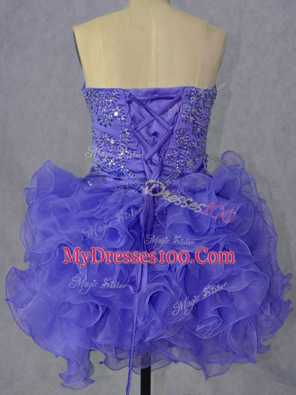 Organza Sleeveless Mini Length Prom Evening Gown and Beading and Ruffles