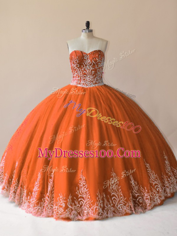 Sleeveless Lace Up Floor Length Embroidery Sweet 16 Dresses