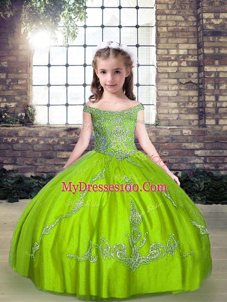 Sleeveless Beading Floor Length Little Girl Pageant Gowns