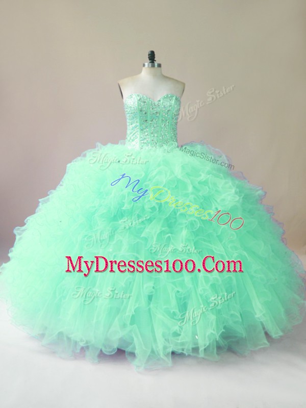 High Quality Apple Green Sleeveless Tulle Lace Up Sweet 16 Dresses for Sweet 16 and Quinceanera