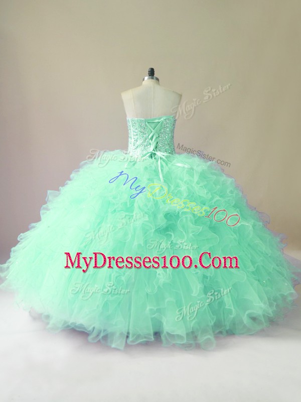 High Quality Apple Green Sleeveless Tulle Lace Up Sweet 16 Dresses for Sweet 16 and Quinceanera