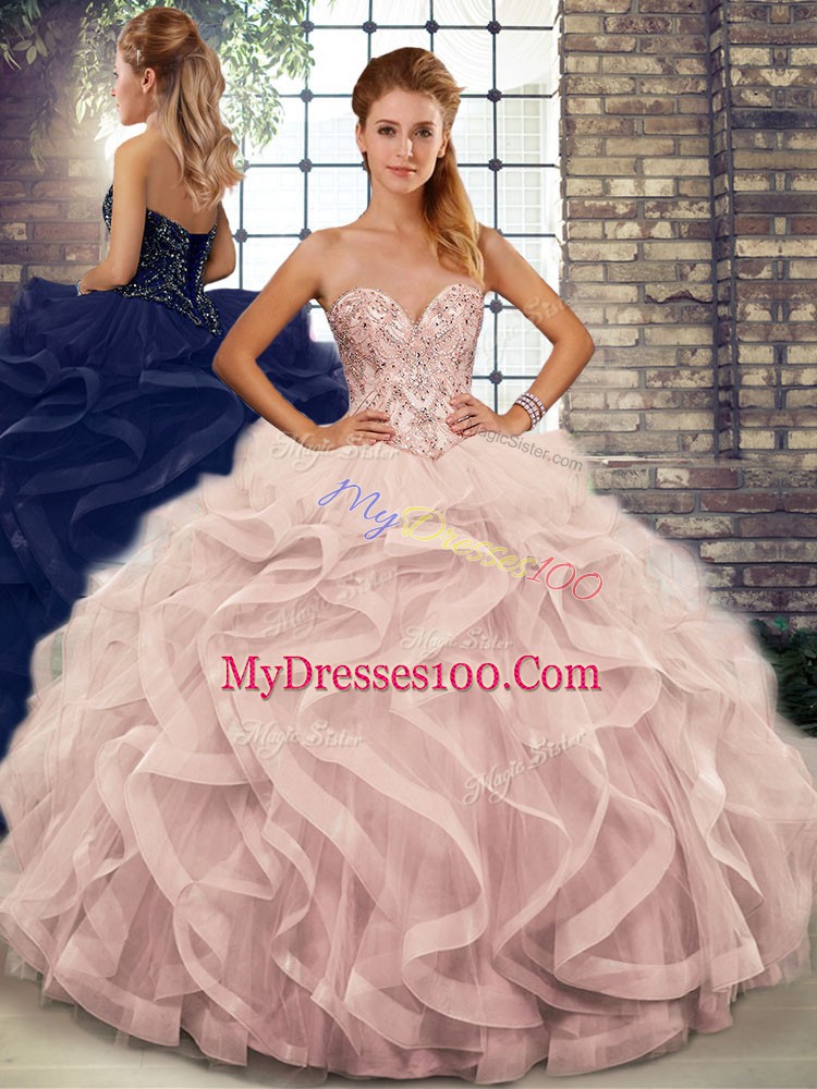 Floor Length Ball Gowns Sleeveless Pink Quinceanera Dress Lace Up